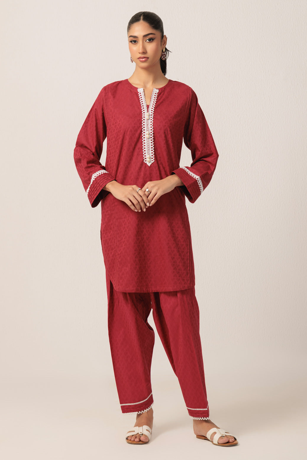 Bonanza Satrangi | Red Jacquard 2 Piece (BS7242P31) -  Bonanza Satrangi Ready To Wear - Original Designer Dress - House of Maryam