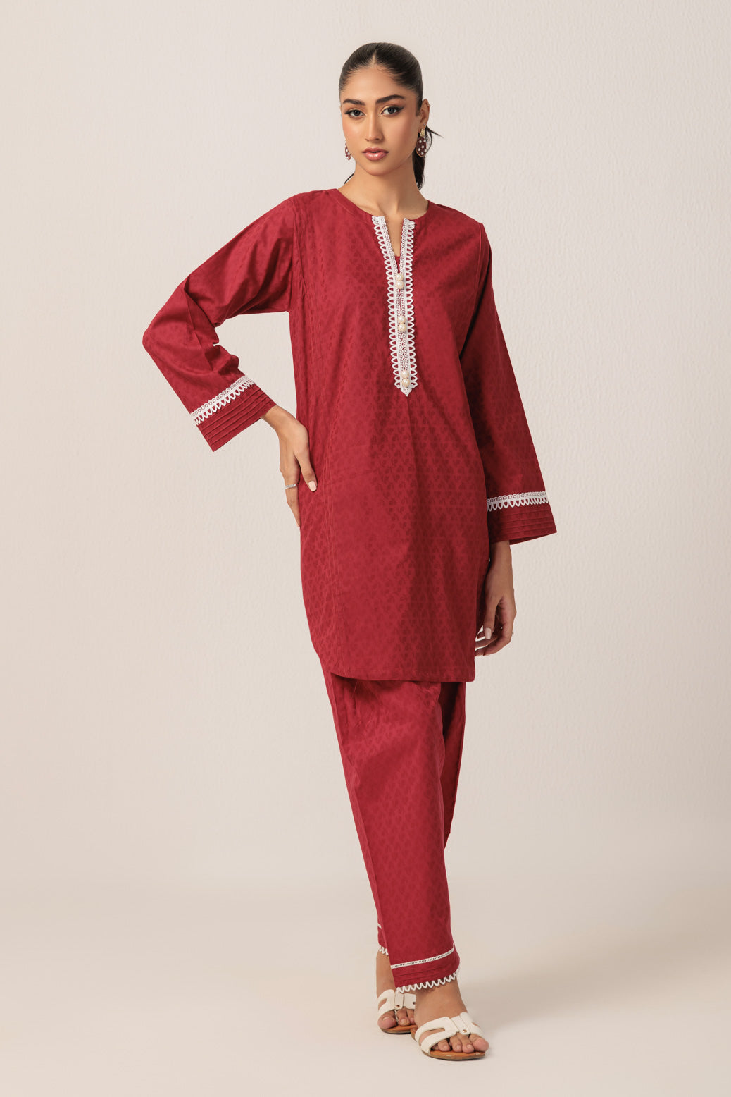 Bonanza Satrangi | Red Jacquard 2 Piece (BS7242P31) -  Bonanza Satrangi Ready To Wear - Original Designer Dress - House of Maryam