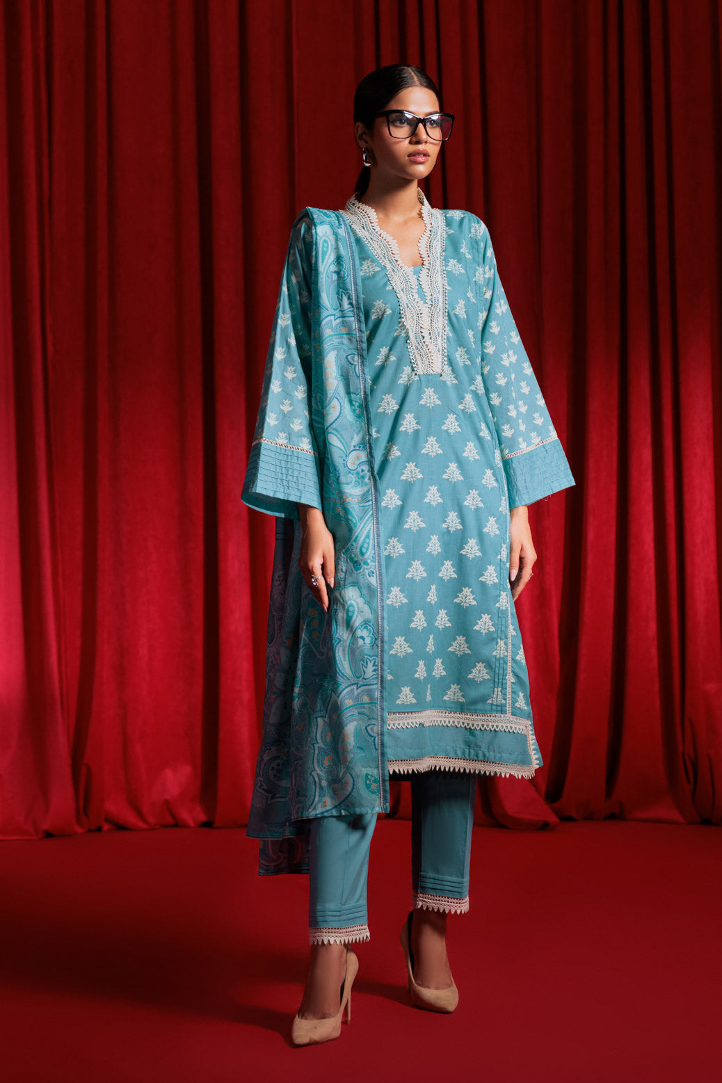 Bonanza Satrangi | Sky Blue Lawn 3 Piece (BS7243P01) -  Bonanza Satrangi Ready To Wear - Original Designer Dress - House of Maryam