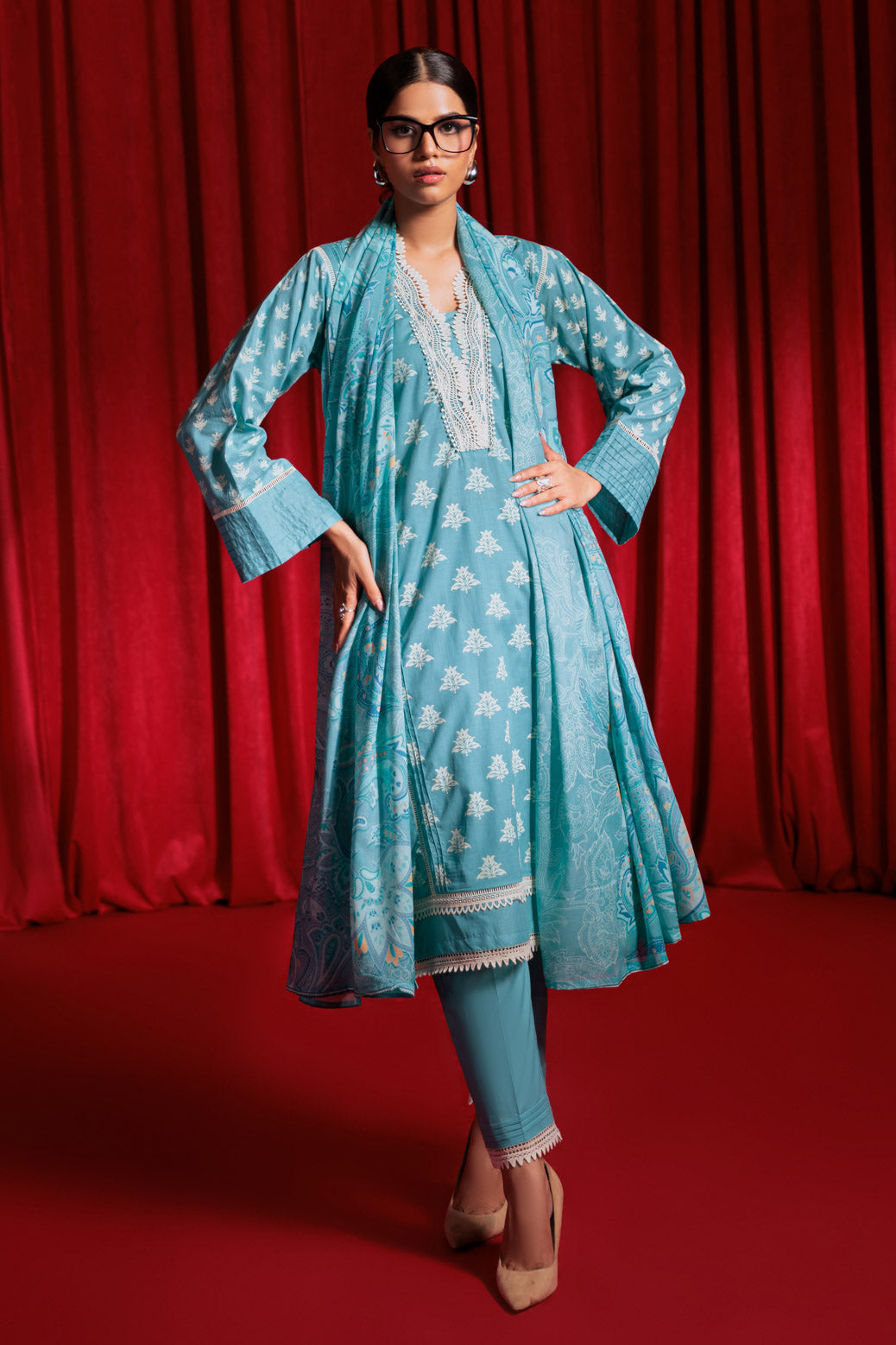 Bonanza Satrangi | Sky Blue Lawn 3 Piece (BS7243P01) -  Bonanza Satrangi Ready To Wear - Original Designer Dress - House of Maryam