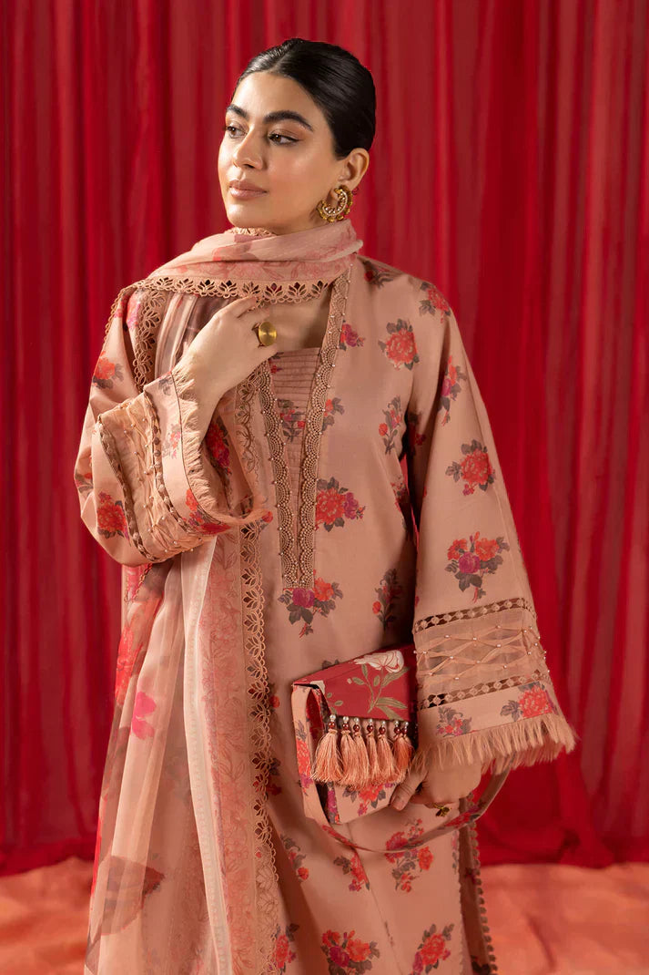 Alizeh | Sheen Lawn Prints 24 | Coral Peach -  Alizeh Luxury - Original Designer Dress - House of Maryam