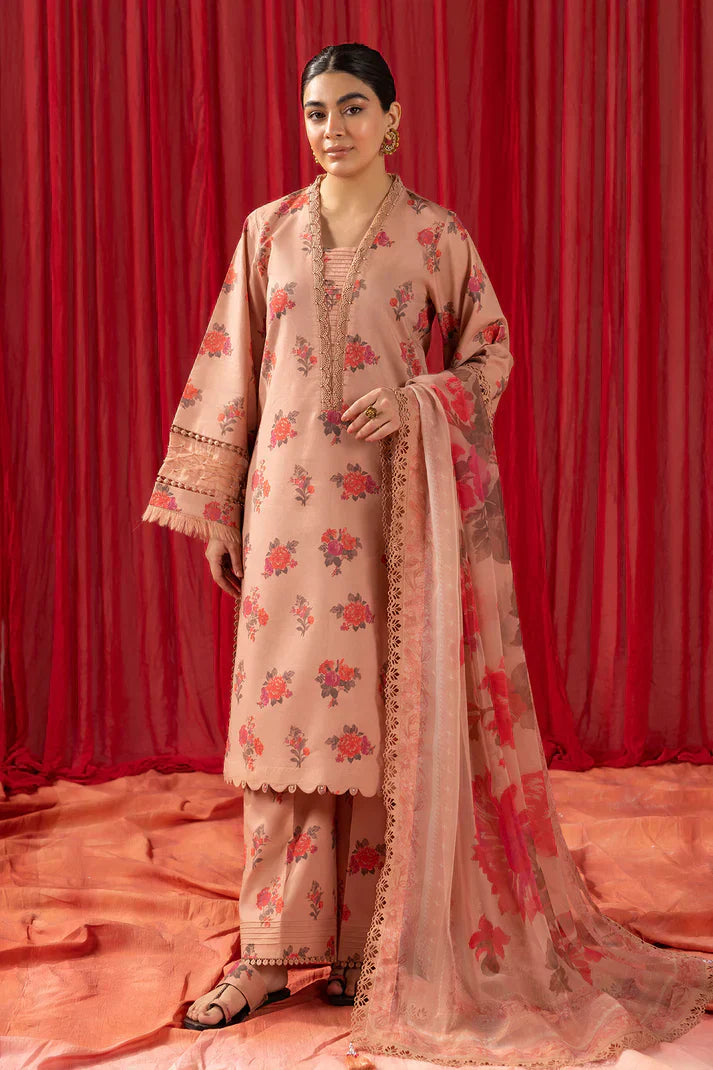 Alizeh | Sheen Lawn Prints 24 | Coral Peach -  Alizeh Luxury - Original Designer Dress - House of Maryam