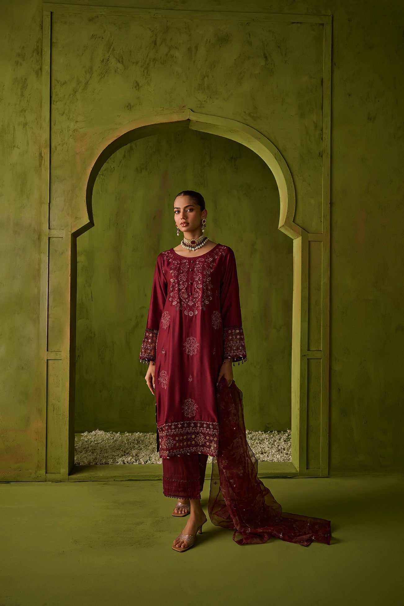 Dhanak | Festive Formals | SS24DU-3197 MAROON 3Pcs by Designer Dhanak - House of Maryam - Pakistani Designer Ethnic Wear in {{ shop.shopifyCountryName }}