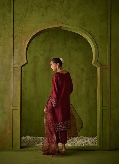 Dhanak | Festive Formals | SS24DU-3197 MAROON 3Pcs -  Dhanak Formal - Original Designer Dress - House of Maryam