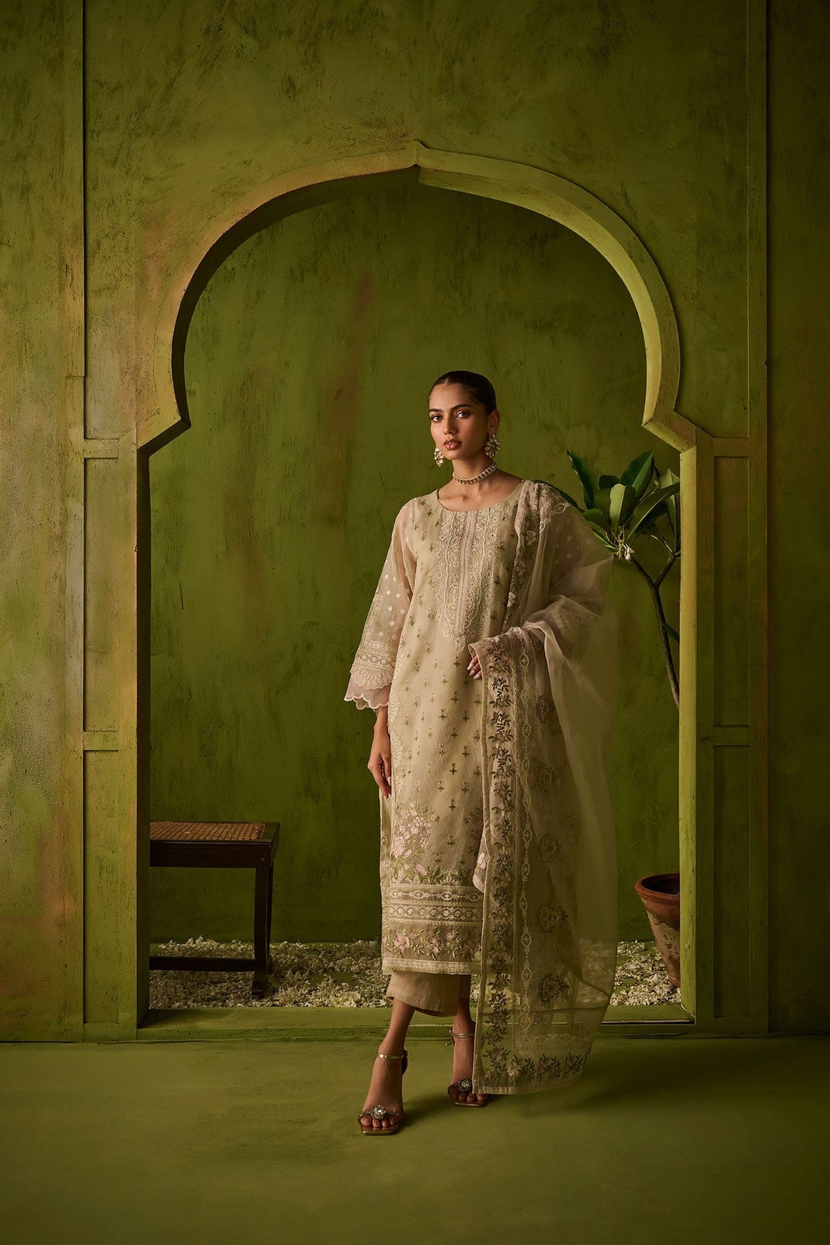 Dhanak | Festive Formals | SS24DU-3194 BEIGE 3Pcs -  Dhanak Luxury - Original Designer Dress - House of Maryam