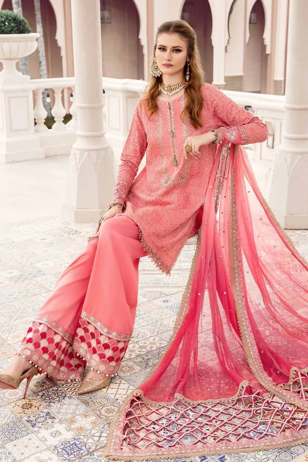 Maria B | Sateen Formals 23 | Candy Pink CST-701 by Designer Maria B - House of Maryam - Pakistani Designer Ethnic Wear in {{ shop.shopifyCountryName }}