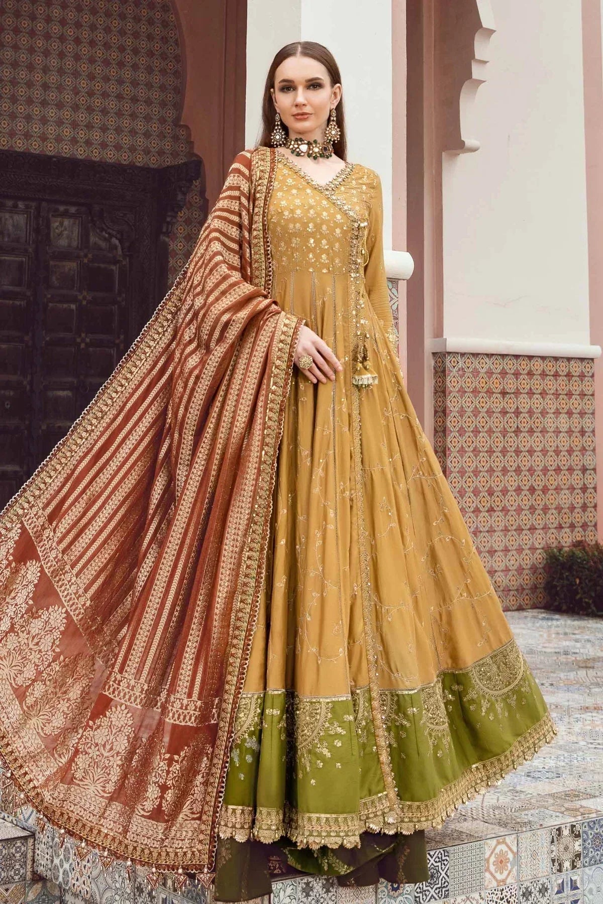 Maria B | Sateen Formals 23 | Mustard CST-702 by Designer Maria B - House of Maryam - Pakistani Designer Ethnic Wear in {{ shop.shopifyCountryName }}