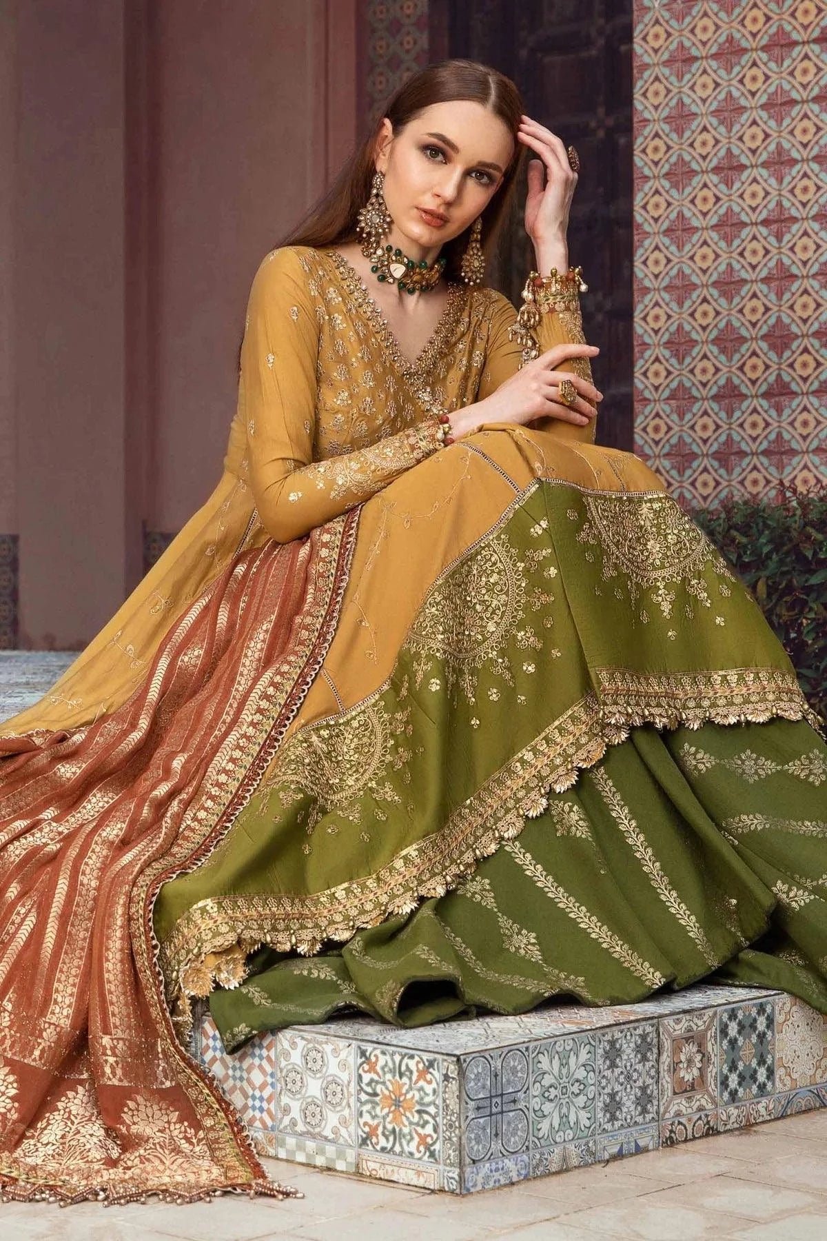 Maria B | Sateen Formals 23 | Mustard CST-702 -  Maria B Formal - Original Designer Dress - House of Maryam