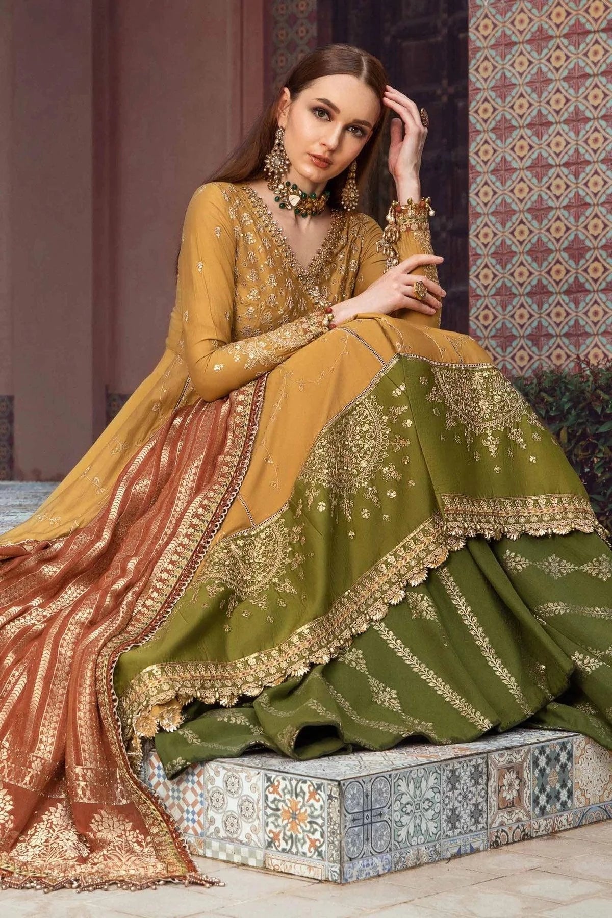 Maria B | Sateen Formals 23 | Mustard CST-702 by Designer Maria B - House of Maryam - Pakistani Designer Ethnic Wear in {{ shop.shopifyCountryName }}