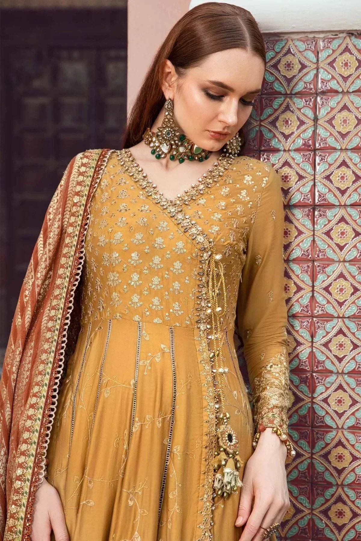 Maria B | Sateen Formals 23 | Mustard CST-702 -  Maria B Formal - Original Designer Dress - House of Maryam