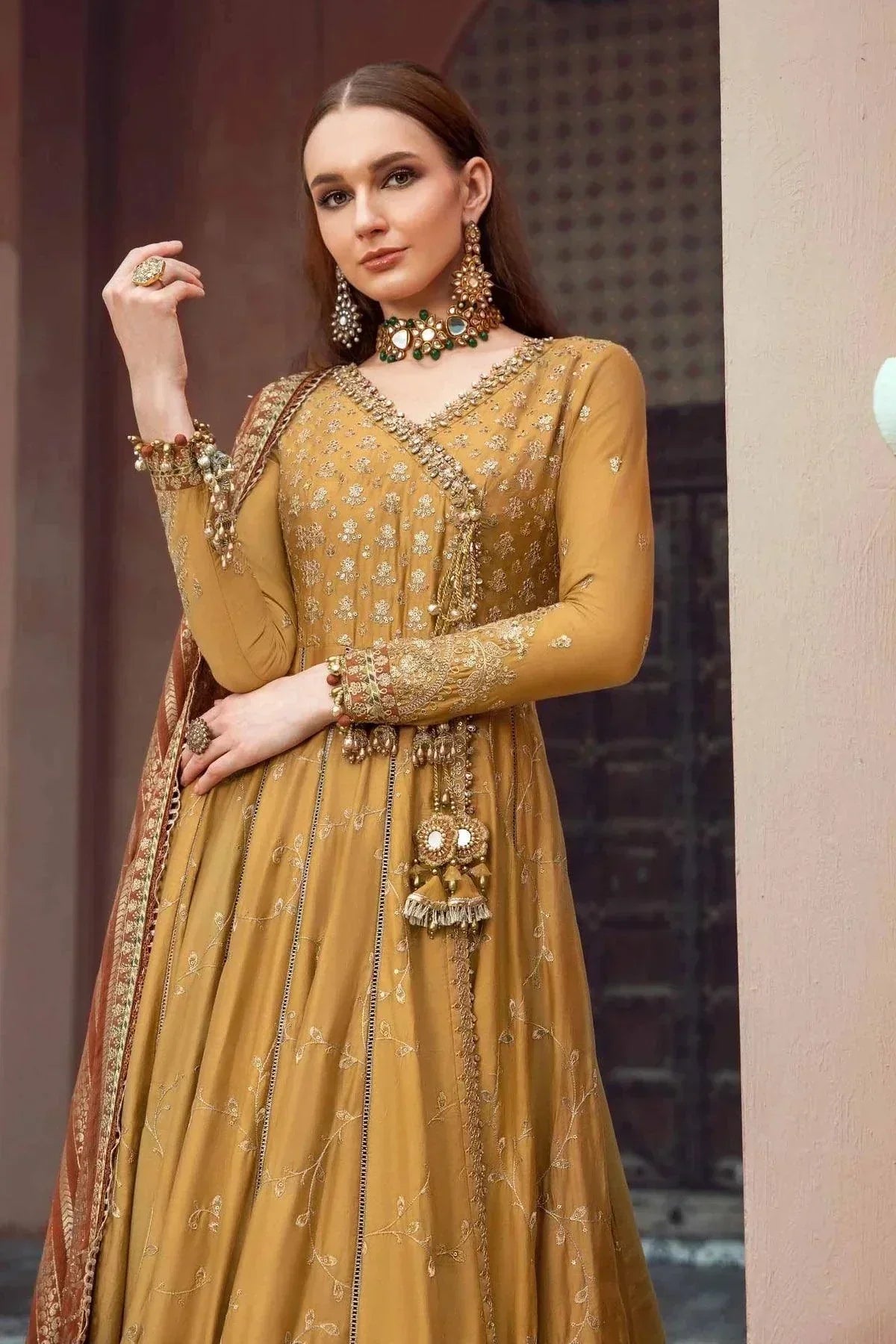 Maria B | Sateen Formals 23 | Mustard CST-702 -  Maria B Formal - Original Designer Dress - House of Maryam