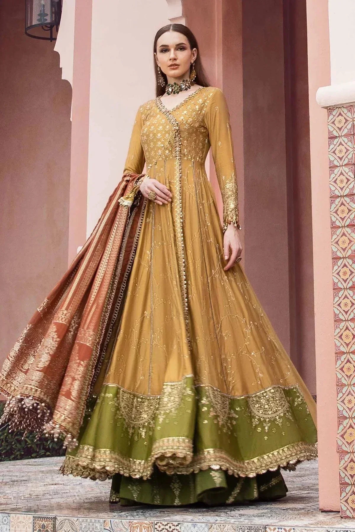 Maria B | Sateen Formals 23 | Mustard CST-702 -  Maria B Formal - Original Designer Dress - House of Maryam