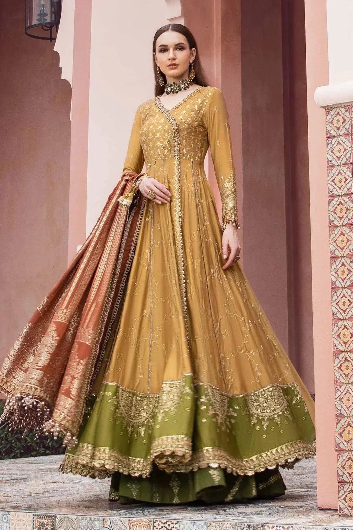 Maria B | Sateen Formals 23 | Mustard CST-702 by Designer Maria B - House of Maryam - Pakistani Designer Ethnic Wear in {{ shop.shopifyCountryName }}