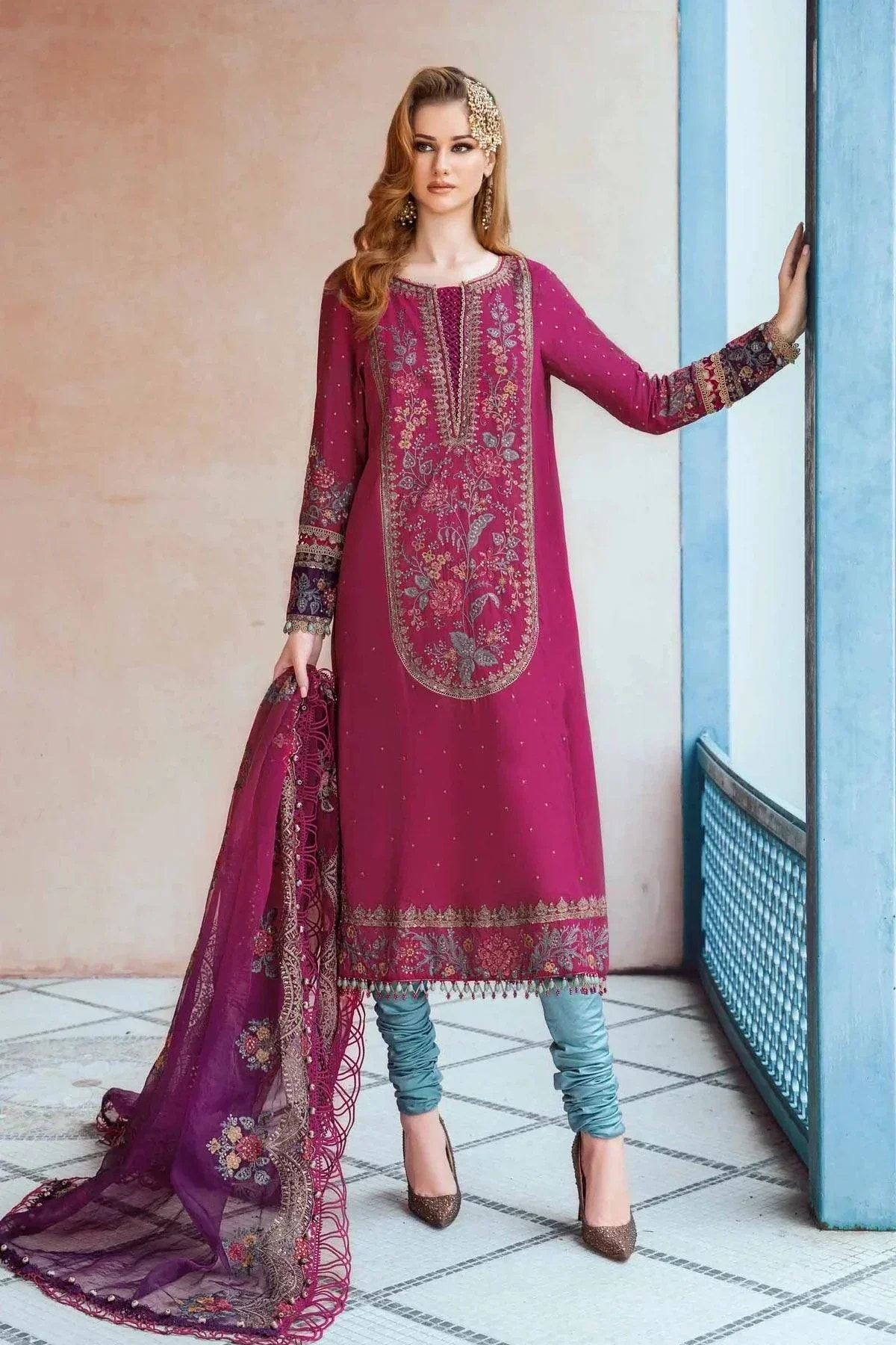 Maria B | Sateen Formals 23 | Magenta CST-704 -  Maria B Formal - Original Designer Dress - House of Maryam
