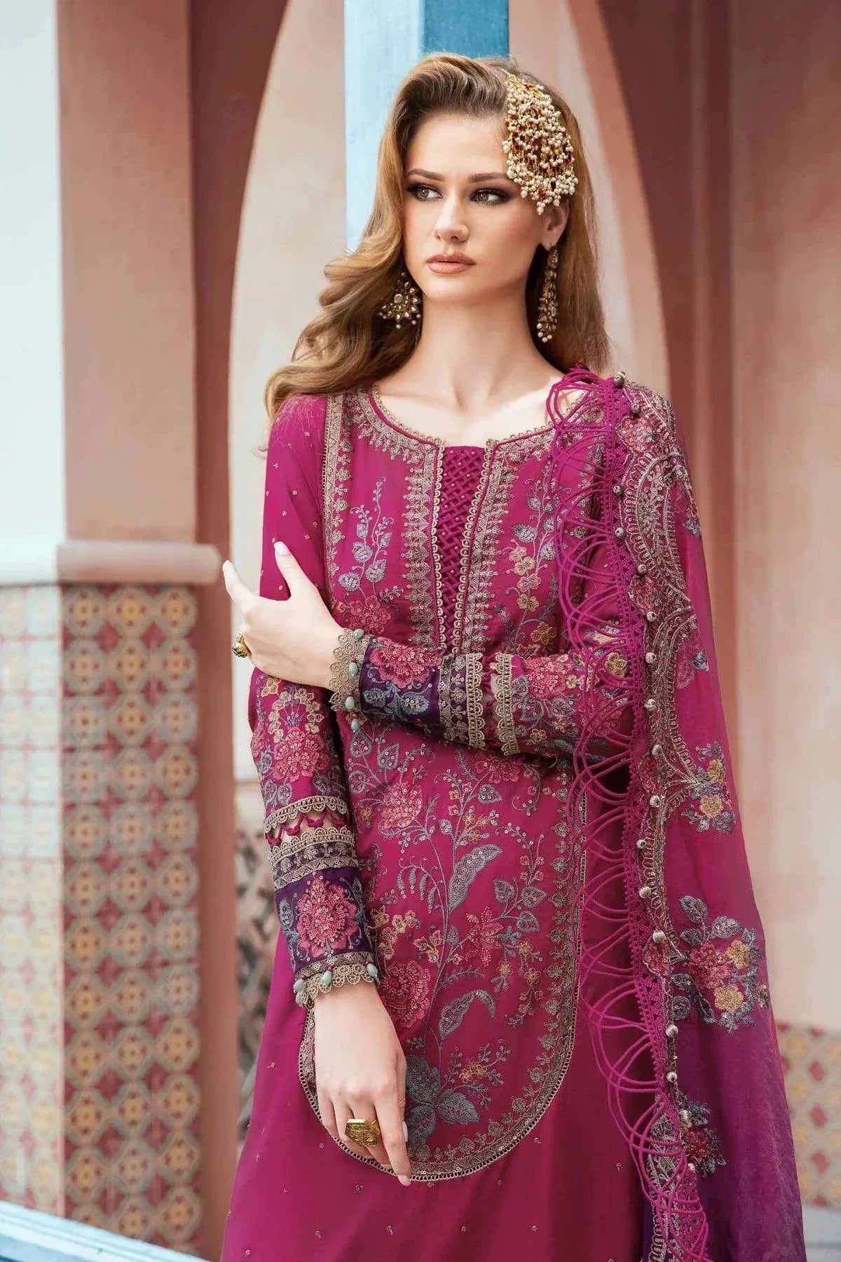 Maria B | Sateen Formals 23 | Magenta CST-704 -  Maria B Formal - Original Designer Dress - House of Maryam