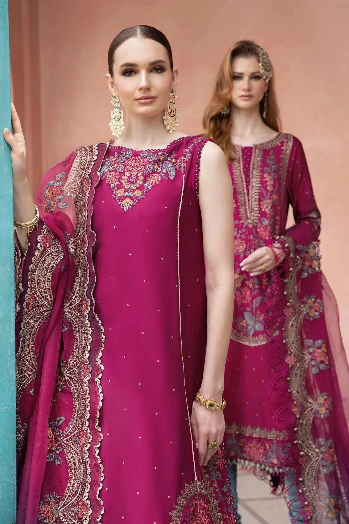 Maria B | Sateen Formals 23 | Magenta CST-704 -  Maria B Formal - Original Designer Dress - House of Maryam