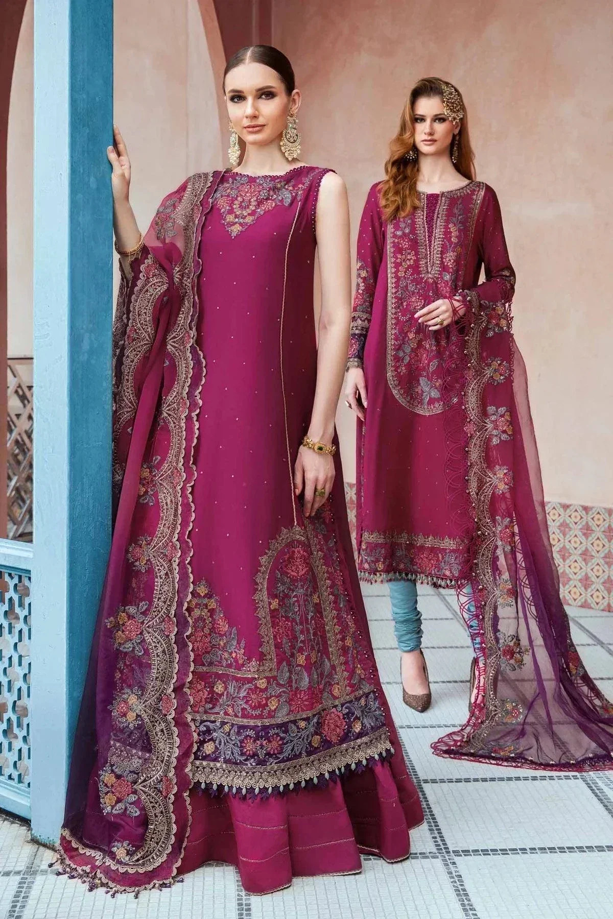 Maria B | Sateen Formals 23 | Magenta CST-704 -  Maria B Formal - Original Designer Dress - House of Maryam