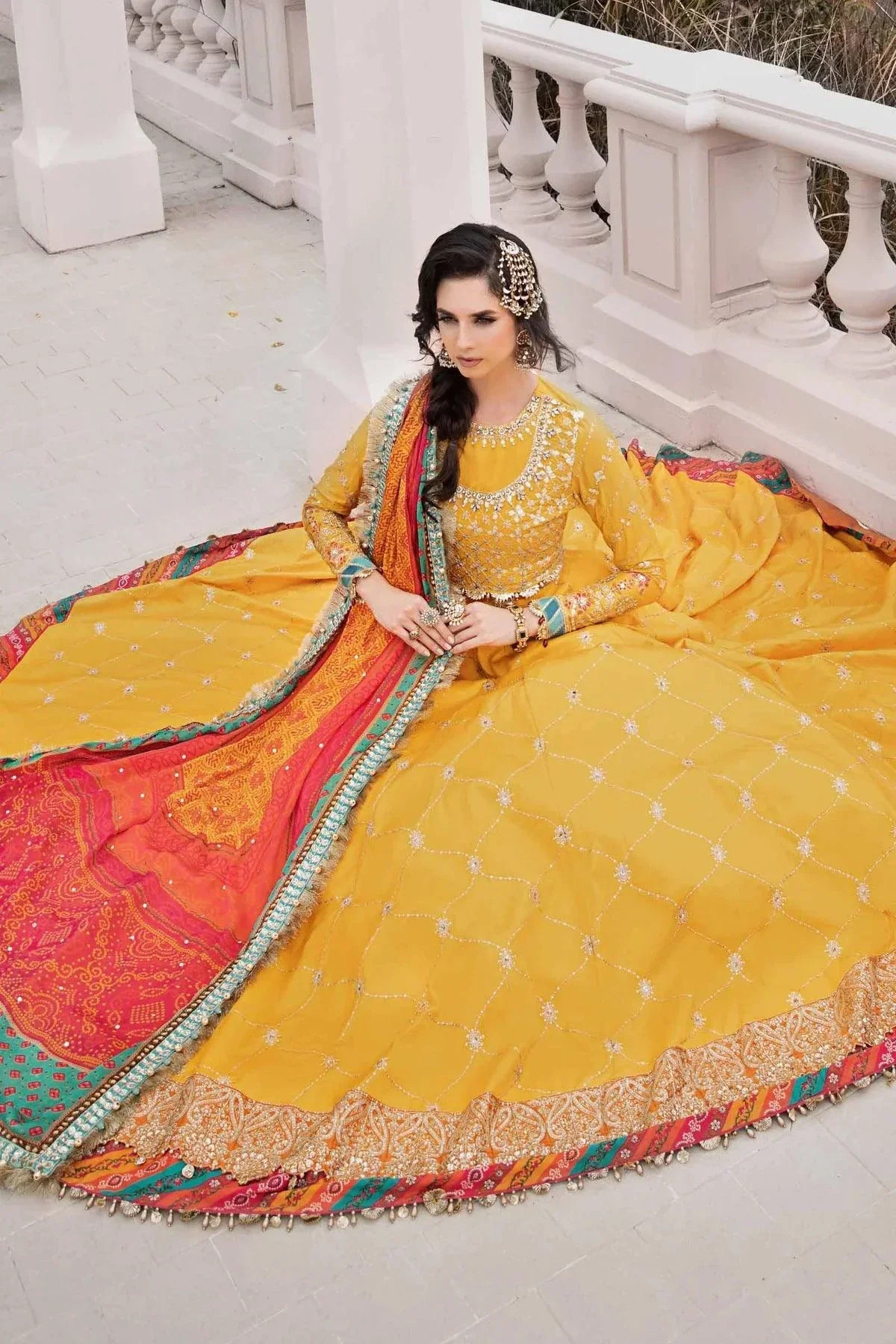 Maria B | Sateen Formals 23 | Yellow CST-705 -  Maria B Formal - Original Designer Dress - House of Maryam