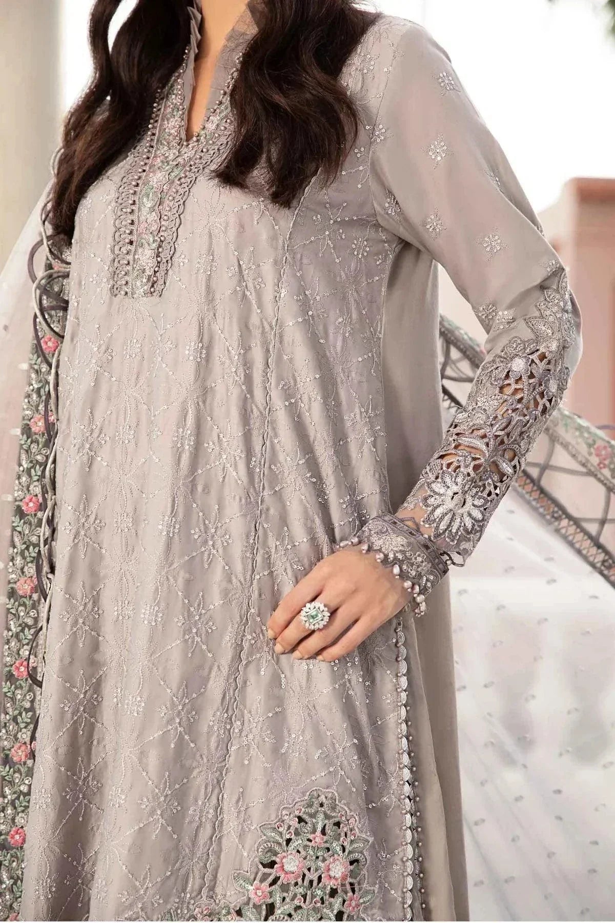 Maria B | Sateen Formals 23 | Grey CST-707 -  Maria B Formal - Original Designer Dress - House of Maryam