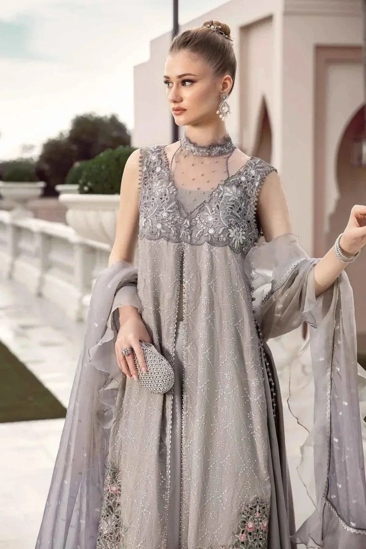 Maria B | Sateen Formals 23 | Grey CST-707 by Designer Maria B - House of Maryam - Pakistani Designer Ethnic Wear in {{ shop.shopifyCountryName }}