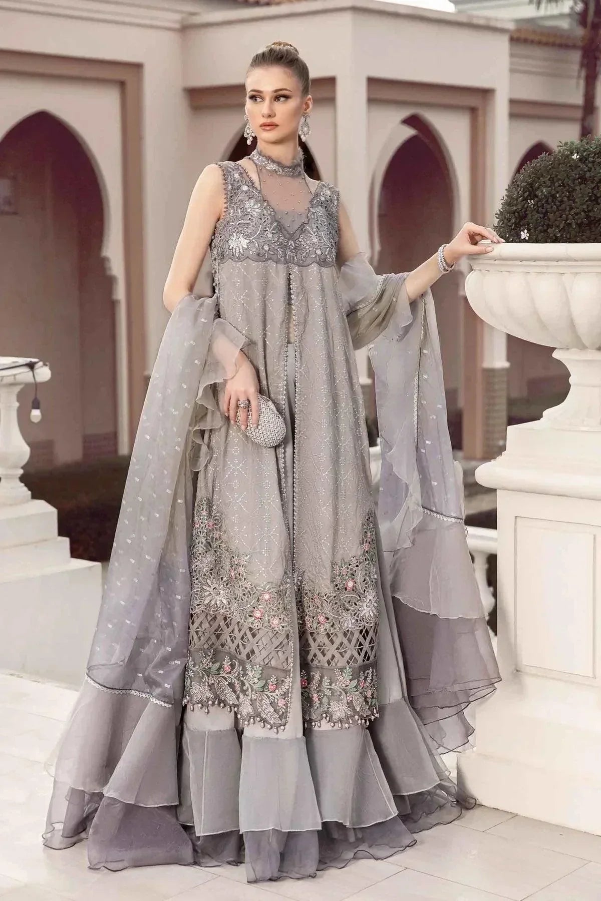 Maria B | Sateen Formals 23 | Grey CST-707 -  Maria B Formal - Original Designer Dress - House of Maryam