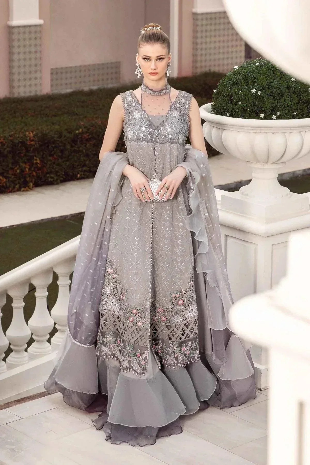 Maria B | Sateen Formals 23 | Grey CST-707 -  Maria B Formal - Original Designer Dress - House of Maryam