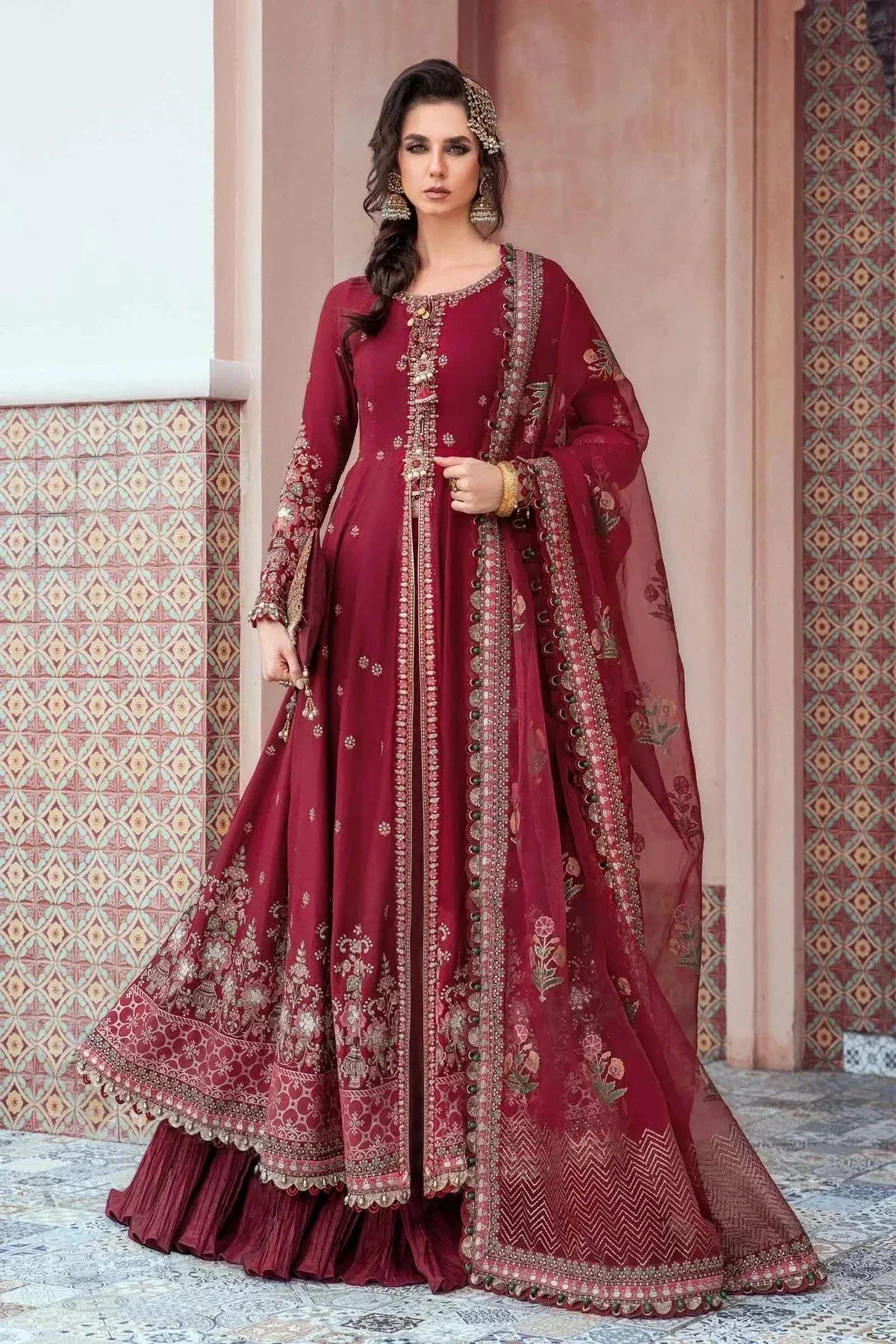 Maria B | Sateen Formals 23 | Maroon CST-708 -  Maria B Formal - Original Designer Dress - House of Maryam