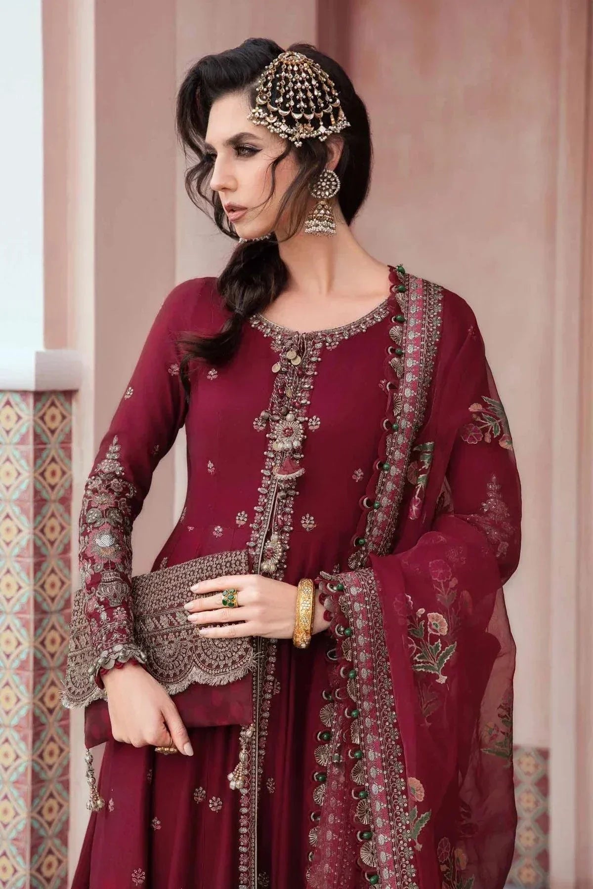 Maria B | Sateen Formals 23 | Maroon CST-708 -  Maria B Formal - Original Designer Dress - House of Maryam