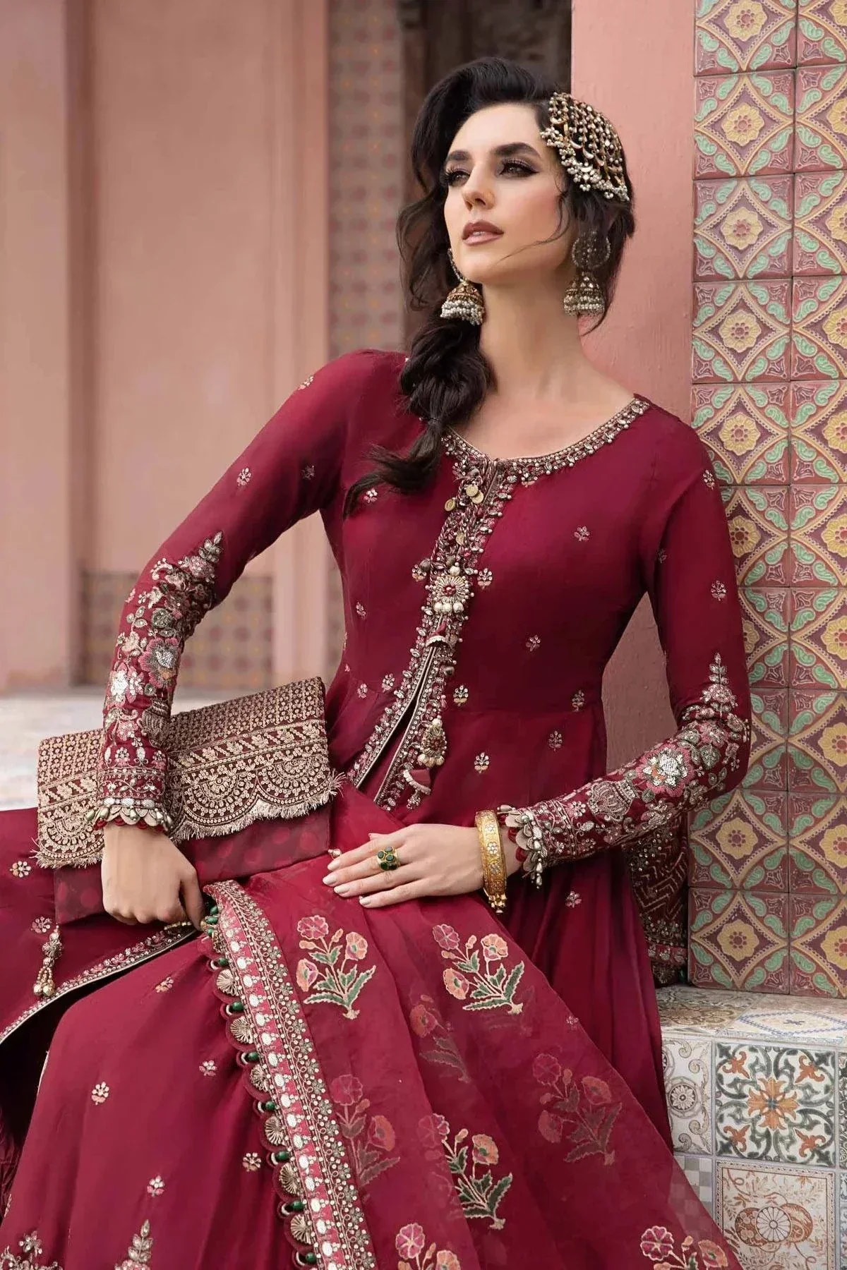 Maria B | Sateen Formals 23 | Maroon CST-708 -  Maria B Formal - Original Designer Dress - House of Maryam
