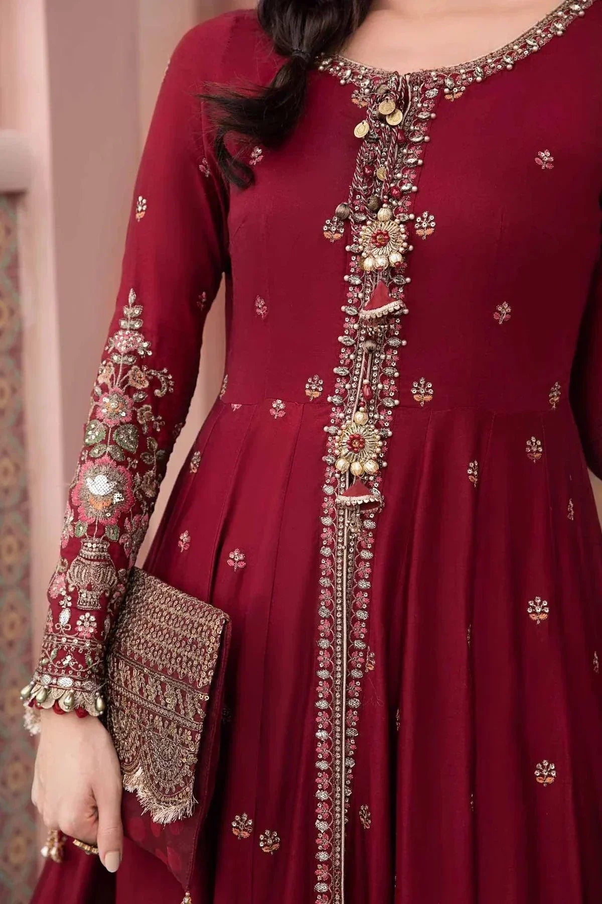 Maria B | Sateen Formals 23 | Maroon CST-708 -  Maria B Formal - Original Designer Dress - House of Maryam