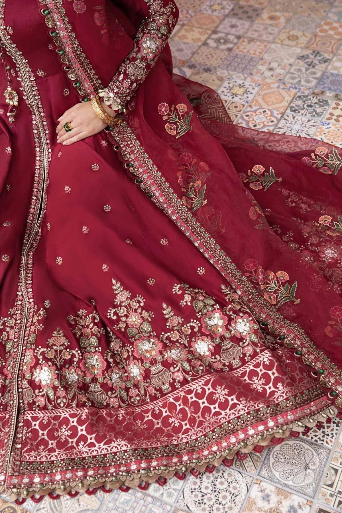 Maria B | Sateen Formals 23 | Maroon CST-708 -  Maria B Formal - Original Designer Dress - House of Maryam