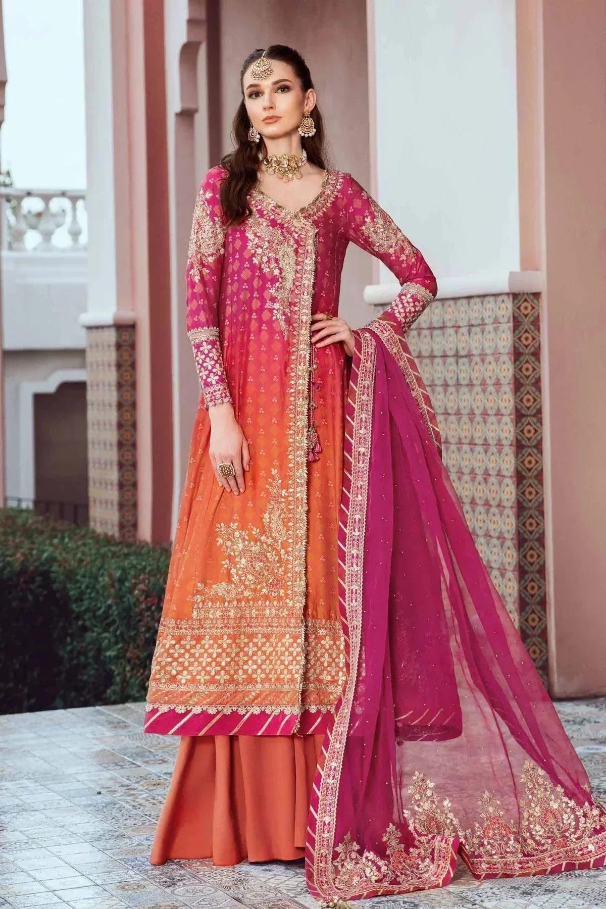 Maria B | Sateen Formals 23 | Fuchsia Pink CST-709 -  Maria B Formal - Original Designer Dress - House of Maryam