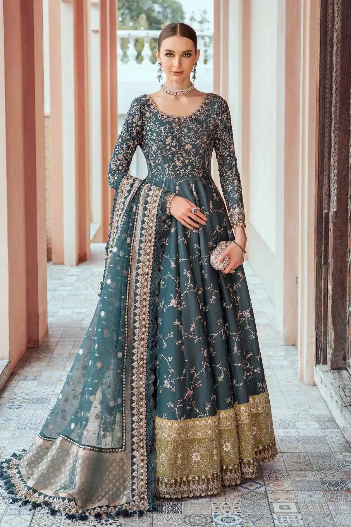 Maria B | Sateen Formals 23 | Teal CST-710 by Designer Maria B - House of Maryam - Pakistani Designer Ethnic Wear in {{ shop.shopifyCountryName }}