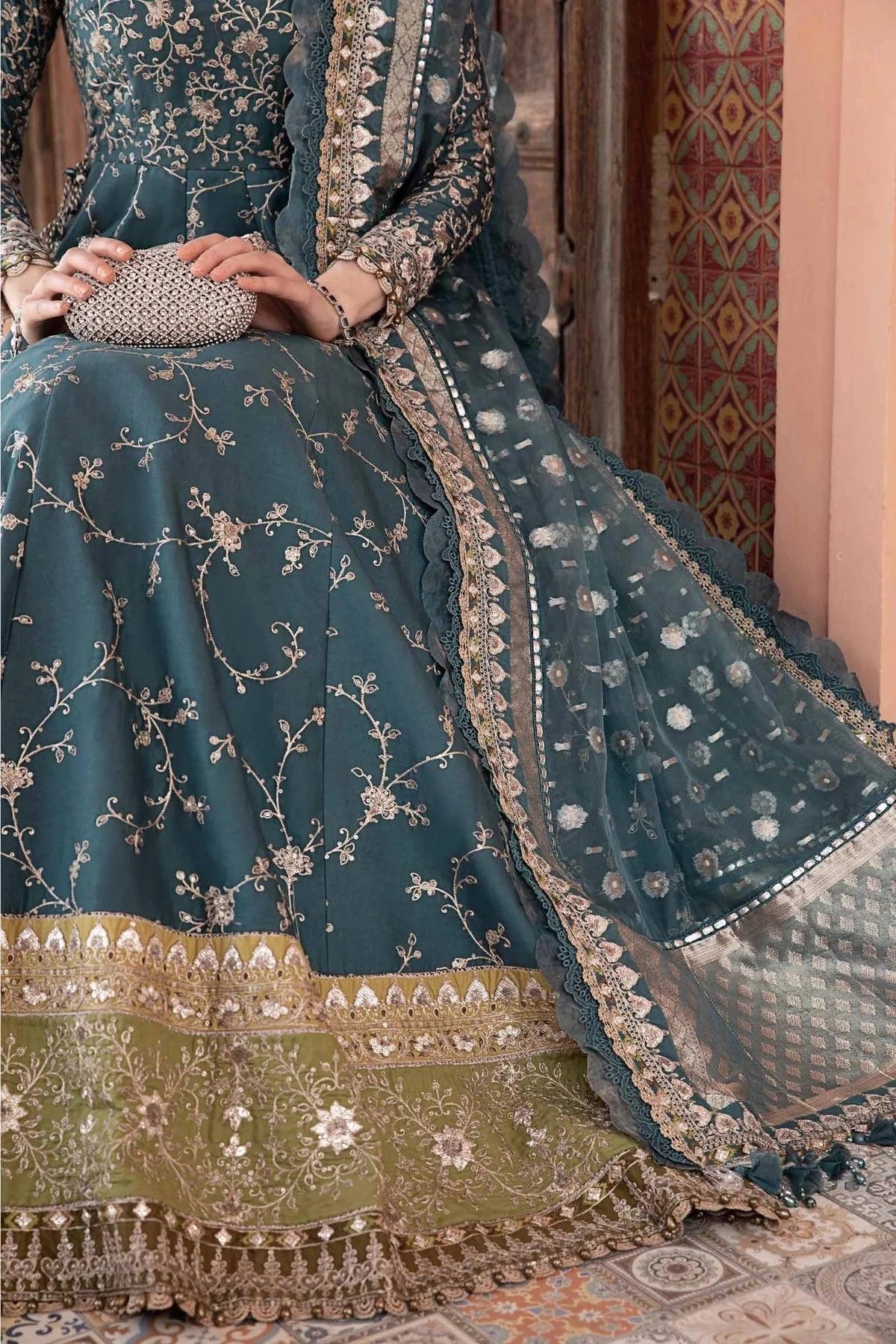 Maria B | Sateen Formals 23 | Teal CST-710 -  Maria B Formal - Original Designer Dress - House of Maryam