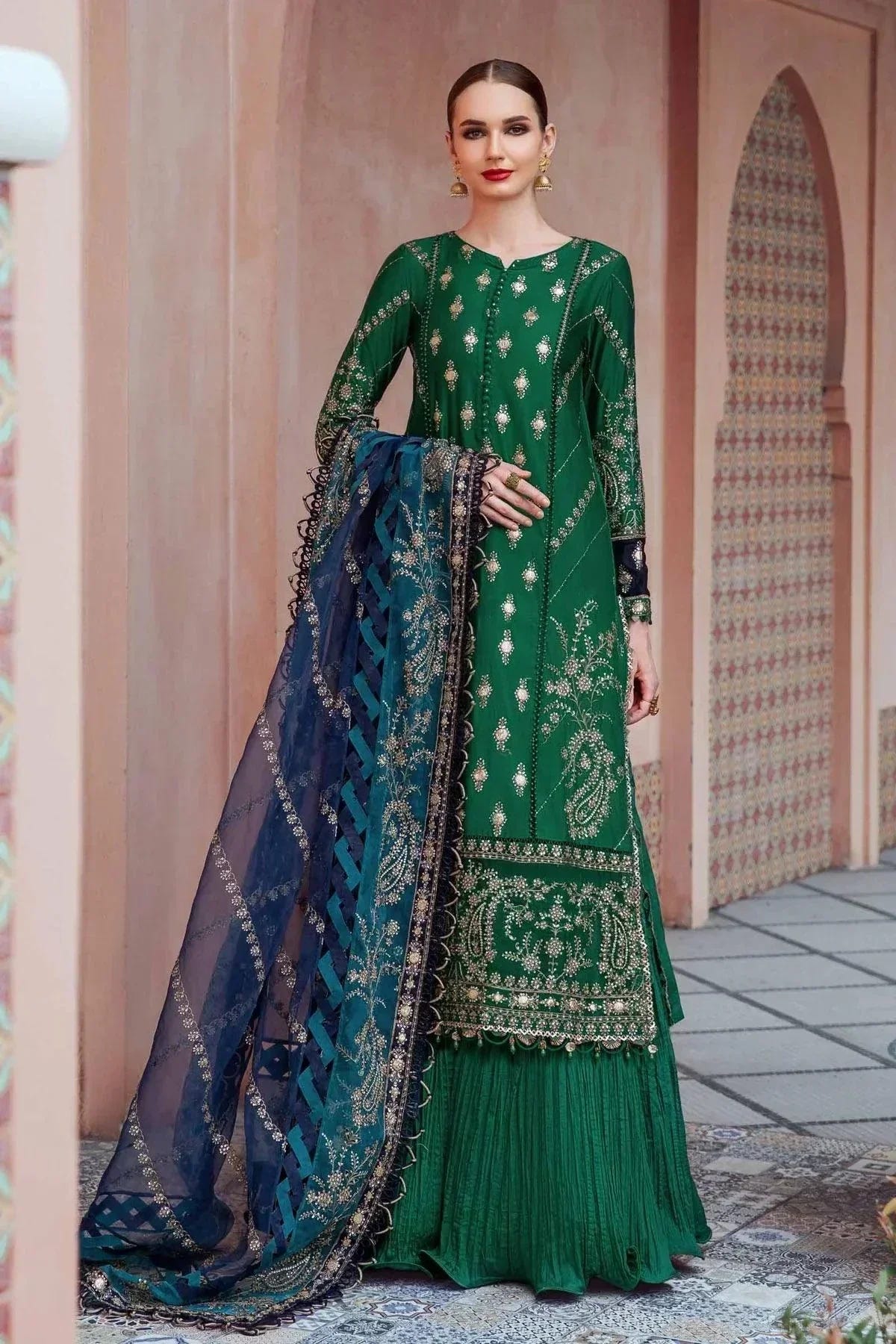 Maria B | Sateen Formals 23 | Emerald Green CST-711 -  Maria B Formal - Original Designer Dress - House of Maryam