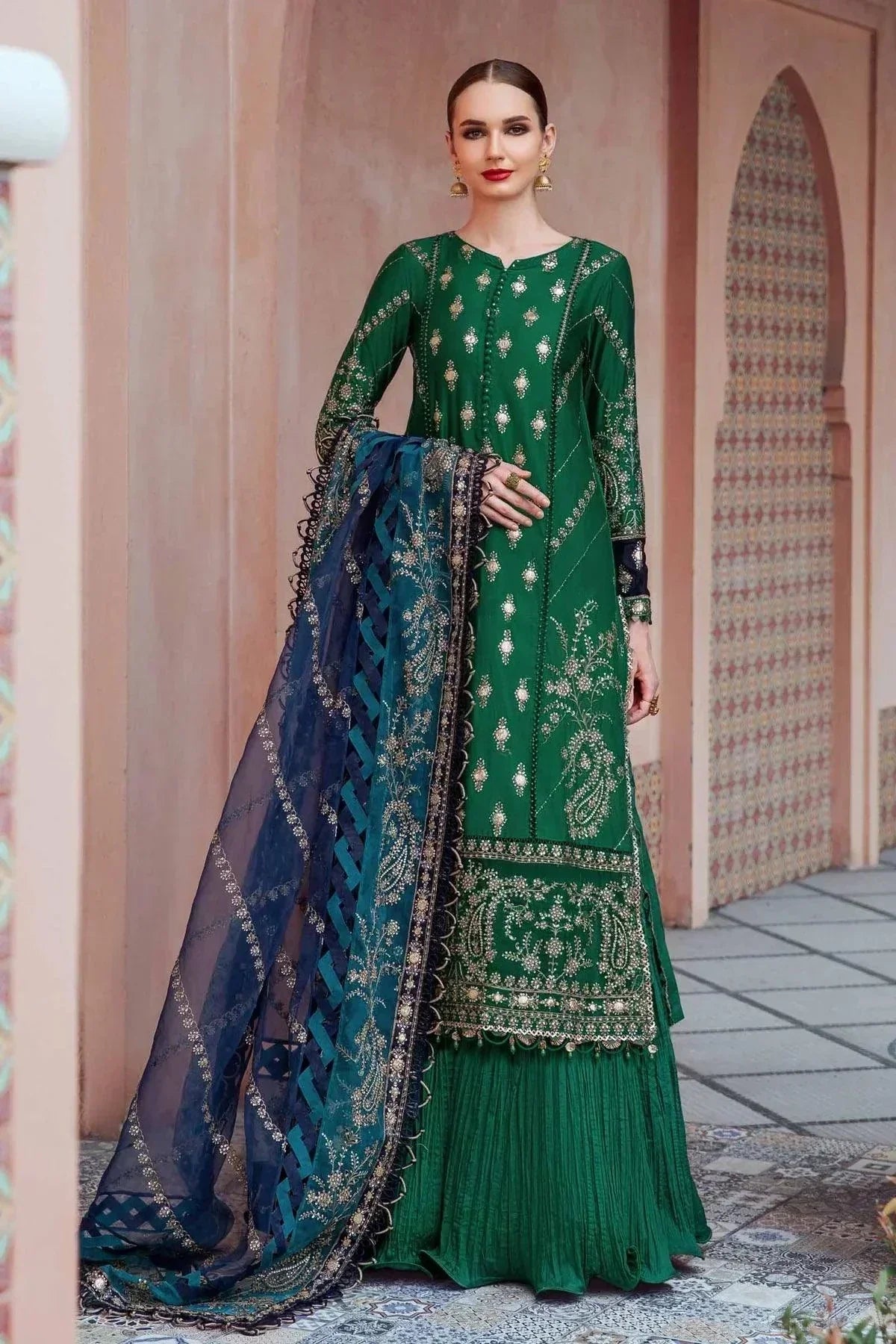 Maria B | Sateen Formals 23 | Emerald Green CST-711 -  Maria B Formal - Original Designer Dress - House of Maryam