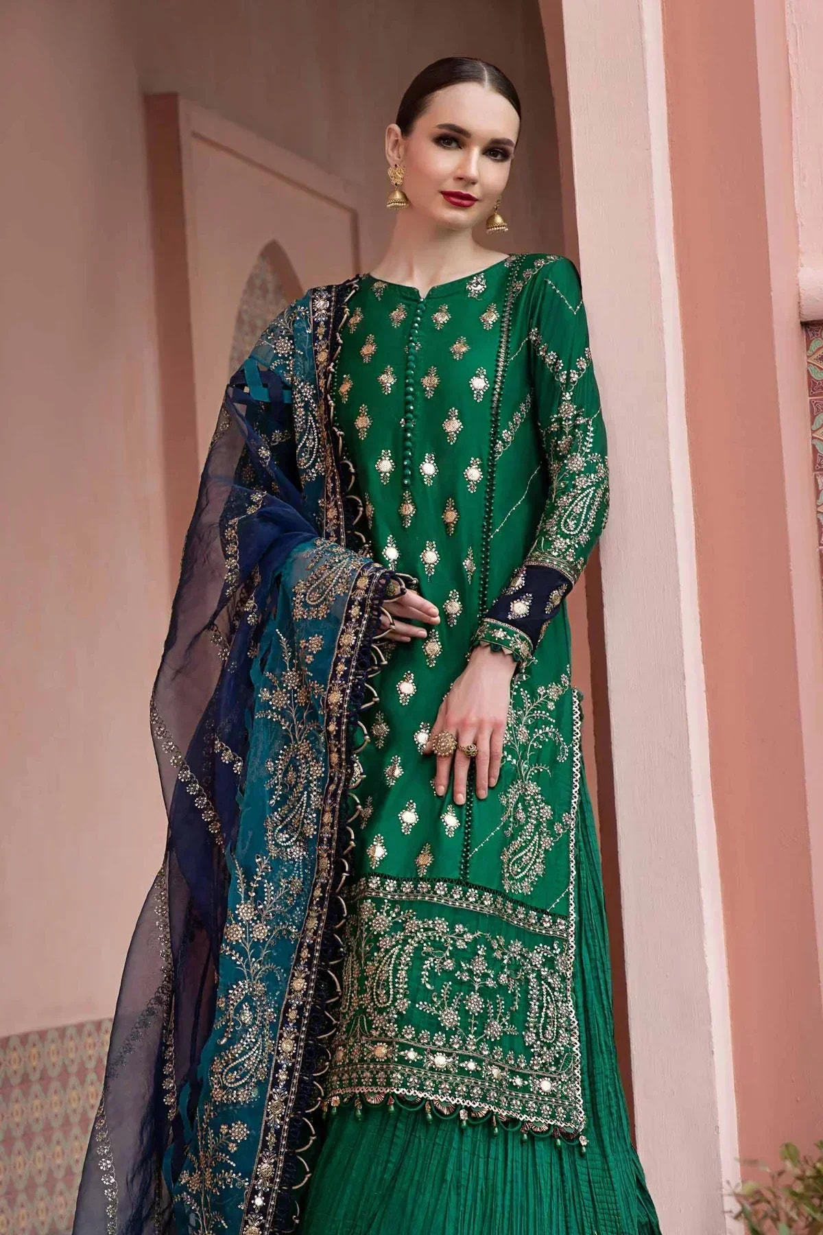 Maria B | Sateen Formals 23 | Emerald Green CST-711 -  Maria B Formal - Original Designer Dress - House of Maryam