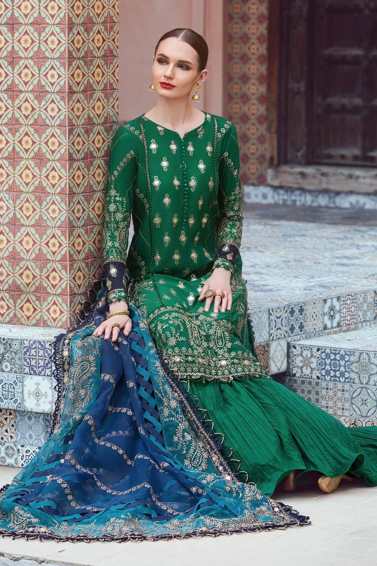 Maria B | Sateen Formals 23 | Emerald Green CST-711 by Designer Maria B - House of Maryam - Pakistani Designer Ethnic Wear in {{ shop.shopifyCountryName }}