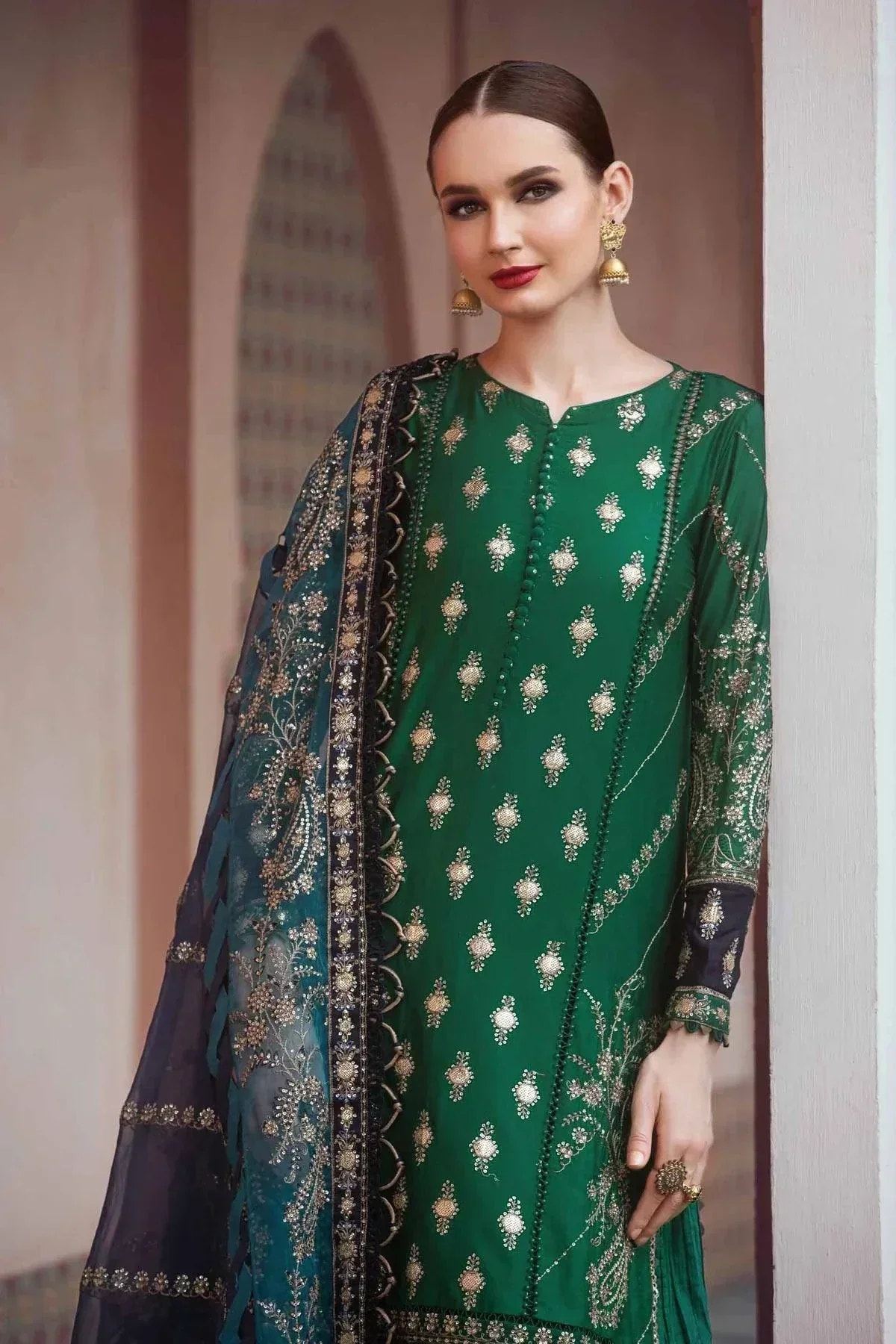 Maria B | Sateen Formals 23 | Emerald Green CST-711 -  Maria B Formal - Original Designer Dress - House of Maryam