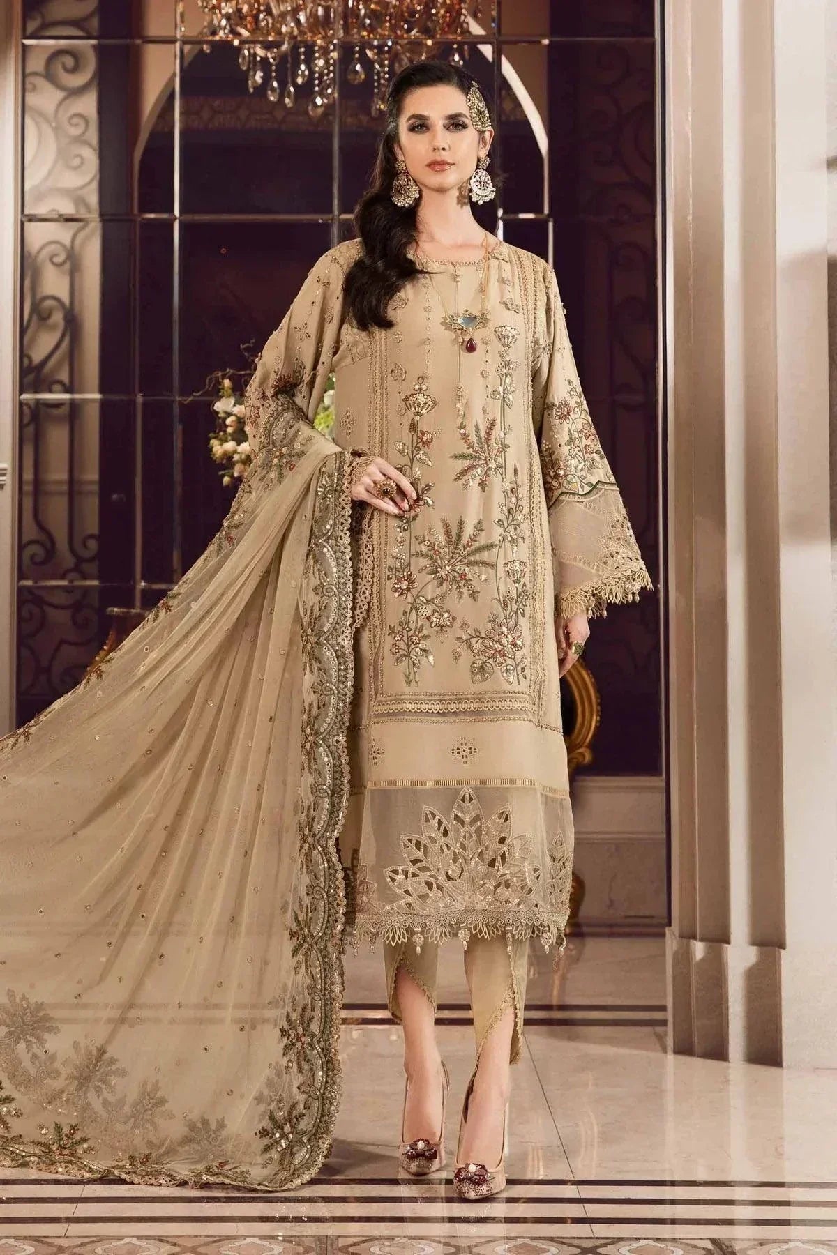 Maria B | Sateen Formals 23 | Beige CST-712 by Designer Maria B - House of Maryam - Pakistani Designer Ethnic Wear in {{ shop.shopifyCountryName }}