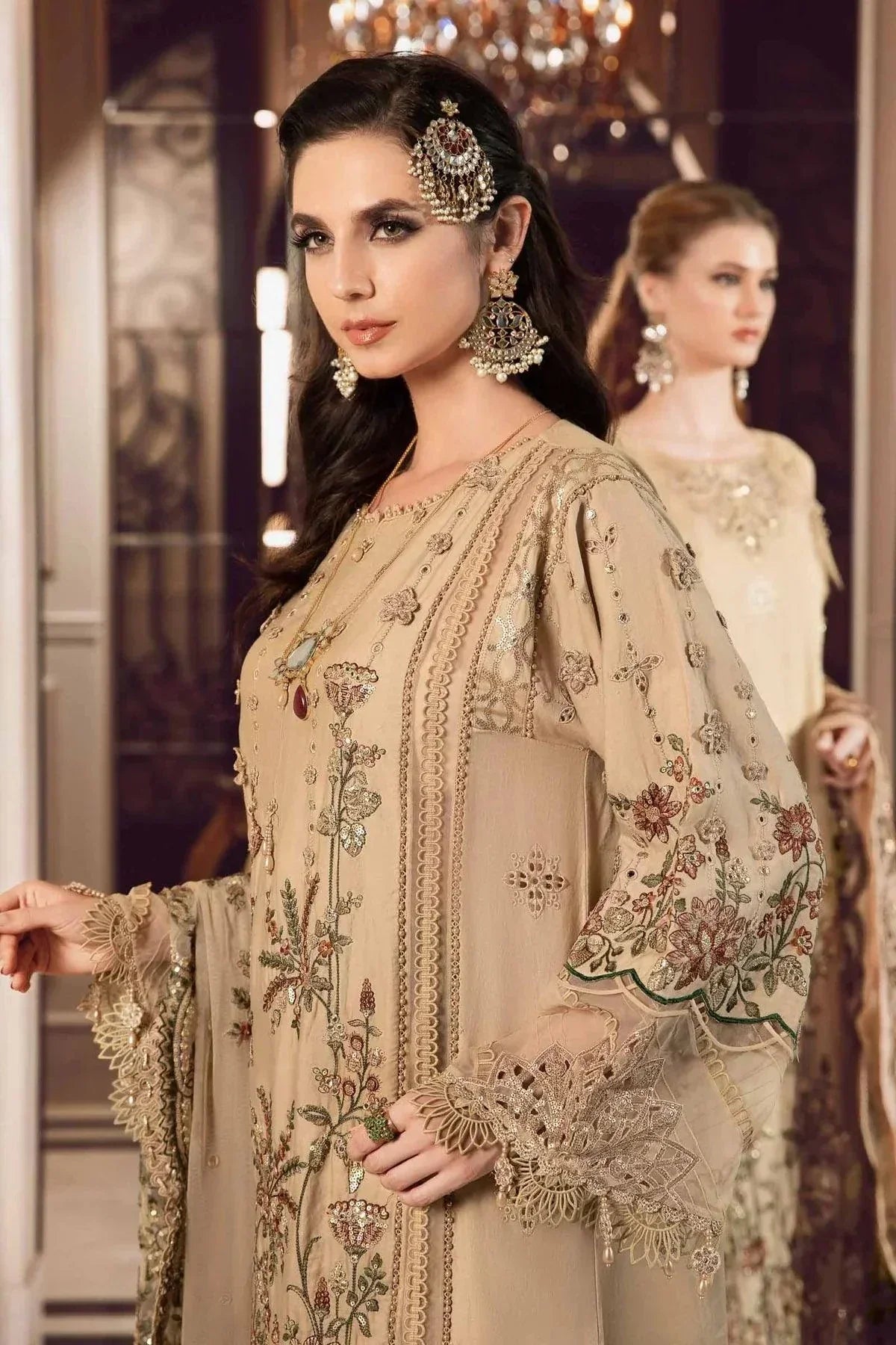 Maria B | Sateen Formals 23 | Beige CST-712 by Designer Maria B - House of Maryam - Pakistani Designer Ethnic Wear in {{ shop.shopifyCountryName }}