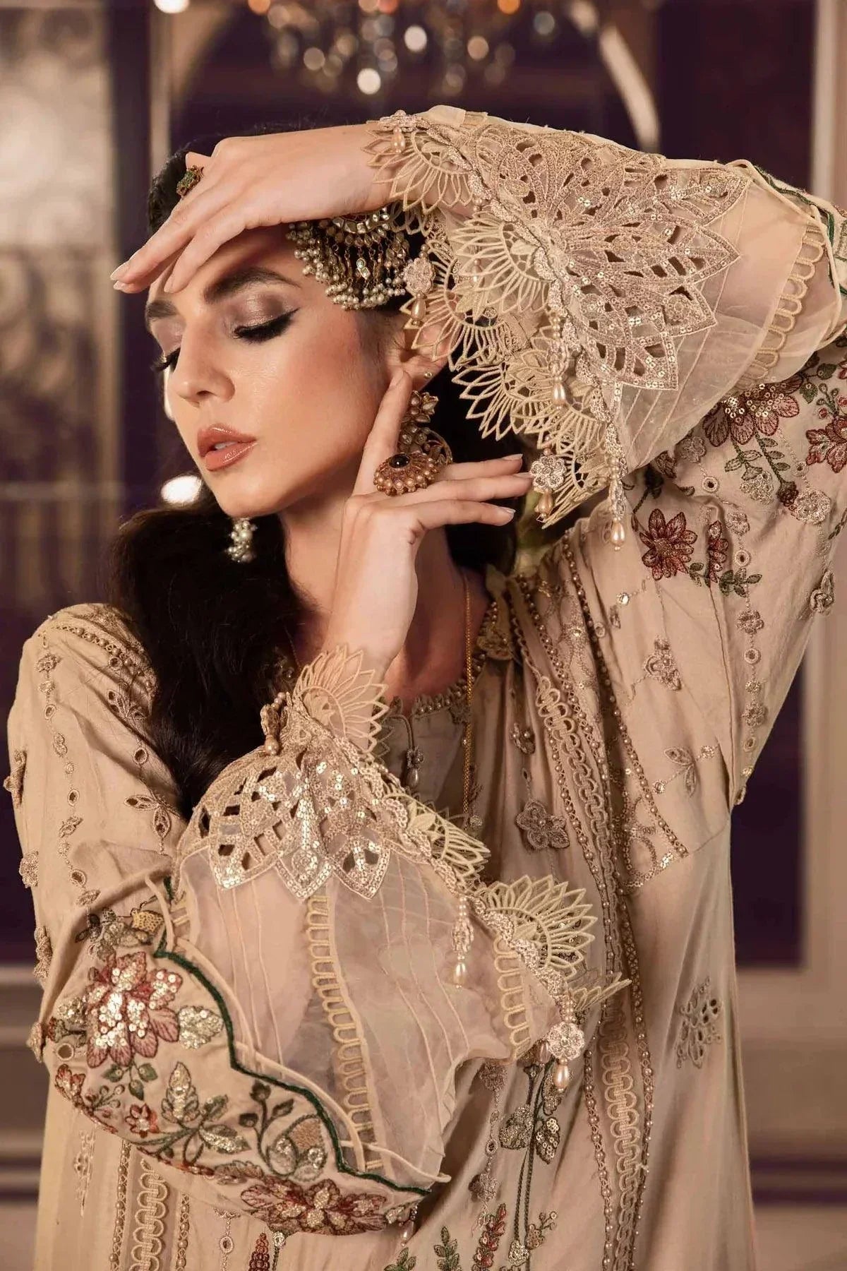 Maria B | Sateen Formals 23 | Beige CST-712 by Designer Maria B - House of Maryam - Pakistani Designer Ethnic Wear in {{ shop.shopifyCountryName }}