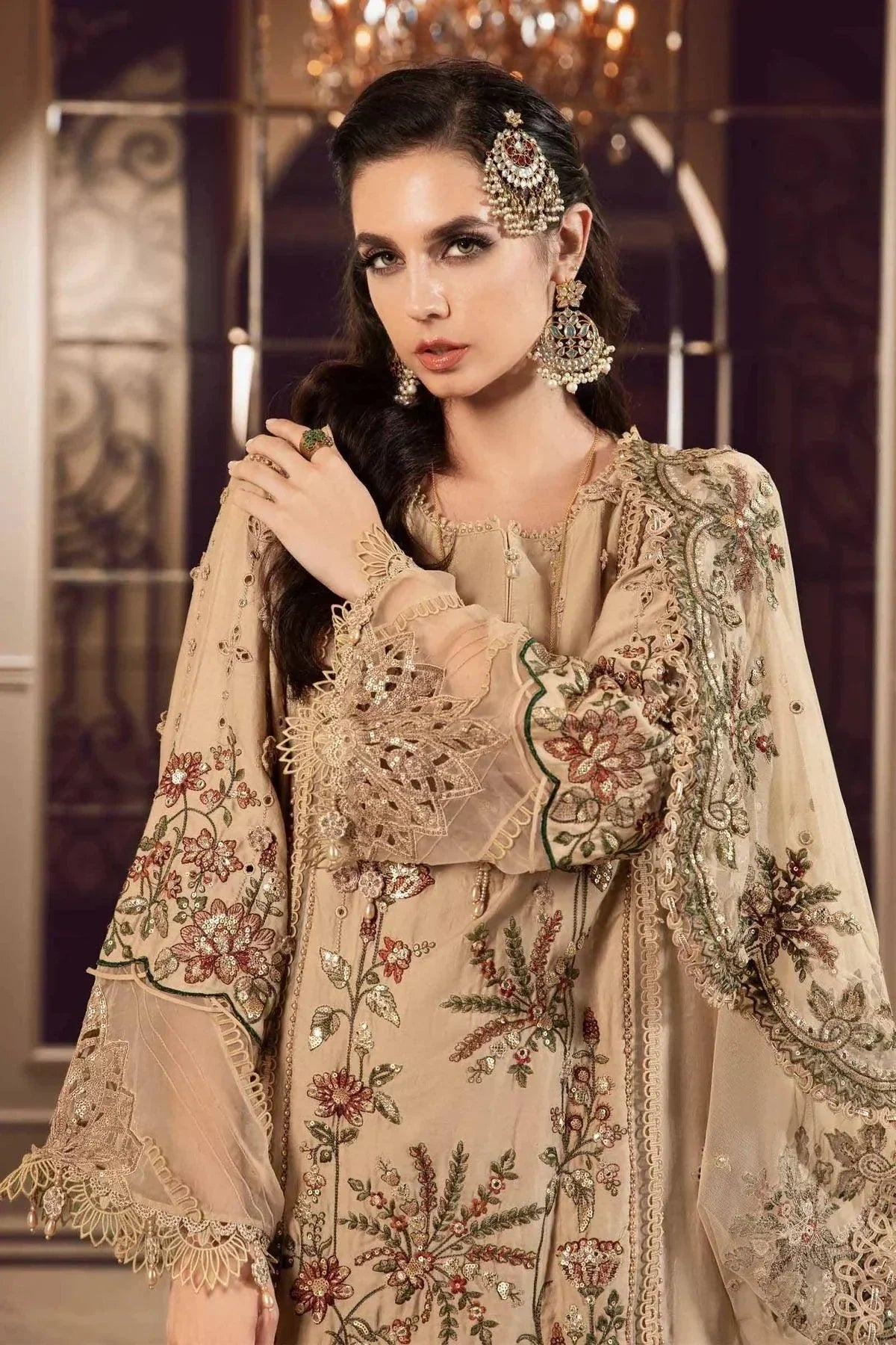 Maria B | Sateen Formals 23 | Beige CST-712 by Designer Maria B - House of Maryam - Pakistani Designer Ethnic Wear in {{ shop.shopifyCountryName }}