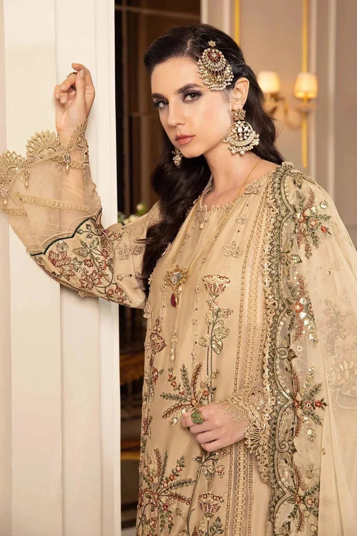 Maria B | Sateen Formals 23 | Beige CST-712 by Designer Maria B - House of Maryam - Pakistani Designer Ethnic Wear in {{ shop.shopifyCountryName }}