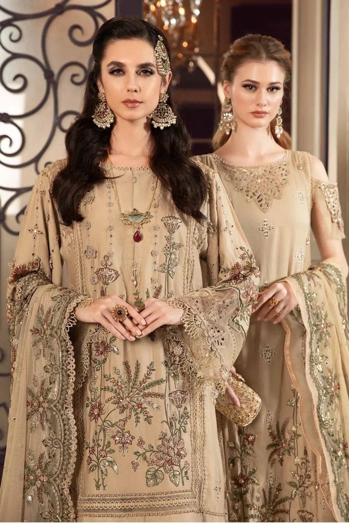 Maria B | Sateen Formals 23 | Beige CST-712 by Designer Maria B - House of Maryam - Pakistani Designer Ethnic Wear in {{ shop.shopifyCountryName }}