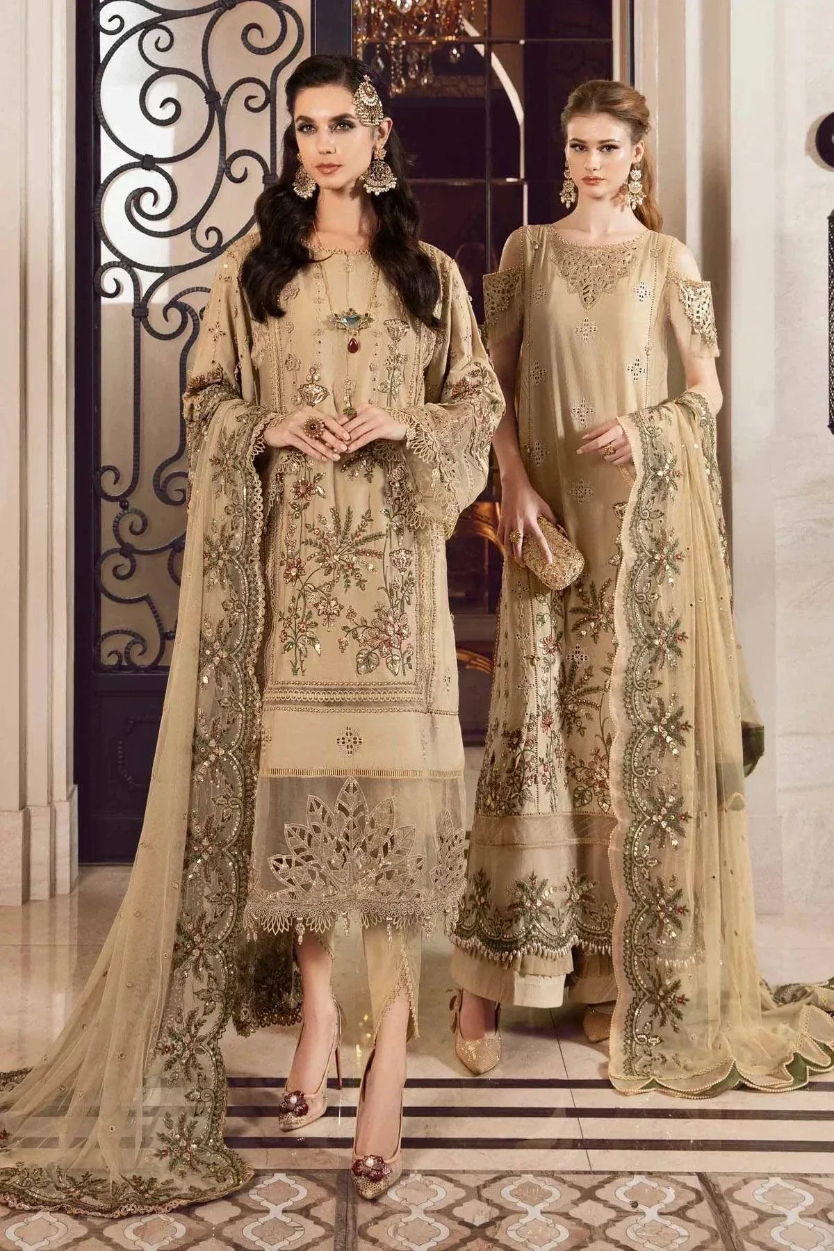 Maria B | Sateen Formals 23 | Beige CST-712 -  Maria B Formal - Original Designer Dress - House of Maryam