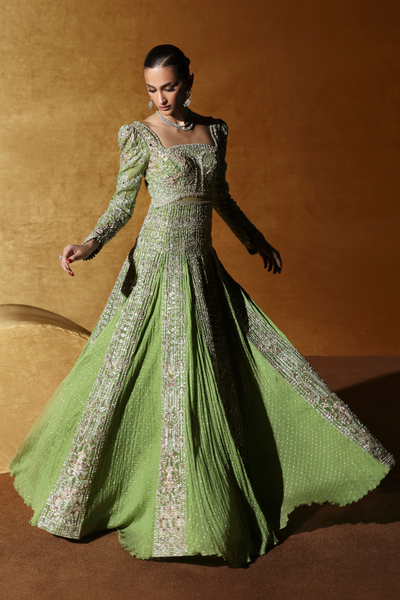 Soraya Celvère moss green festive formal outfit