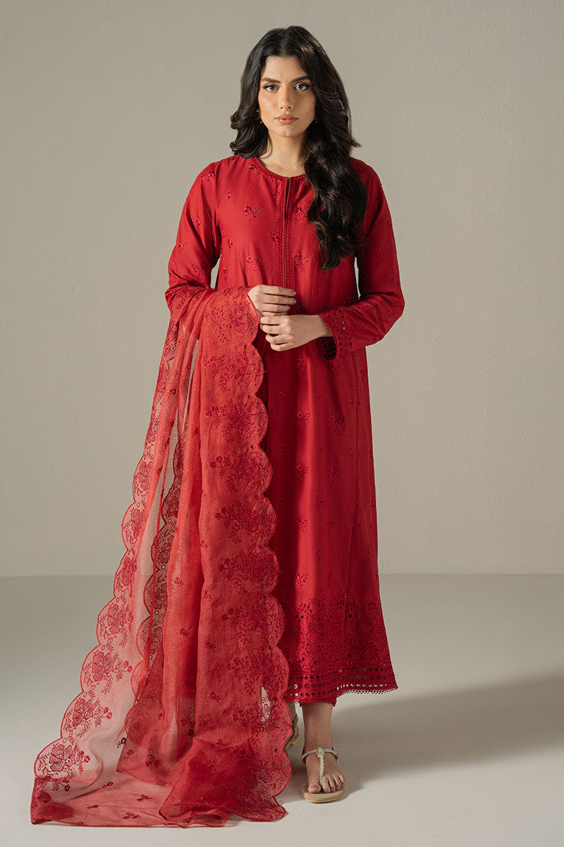 Cross Stitch | Chikankari Lawn 25 | CARMINE GRIS -  Cross Stitch Ladies Clothes - Original Designer Dress - House of Maryam