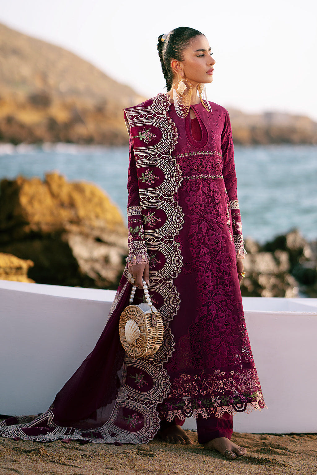 AJR Couture | Dastan Luxury Lawn 25 | Cherry Wine -  AJR Couture Ladies Clothes - Original Designer Dress - House of Maryam