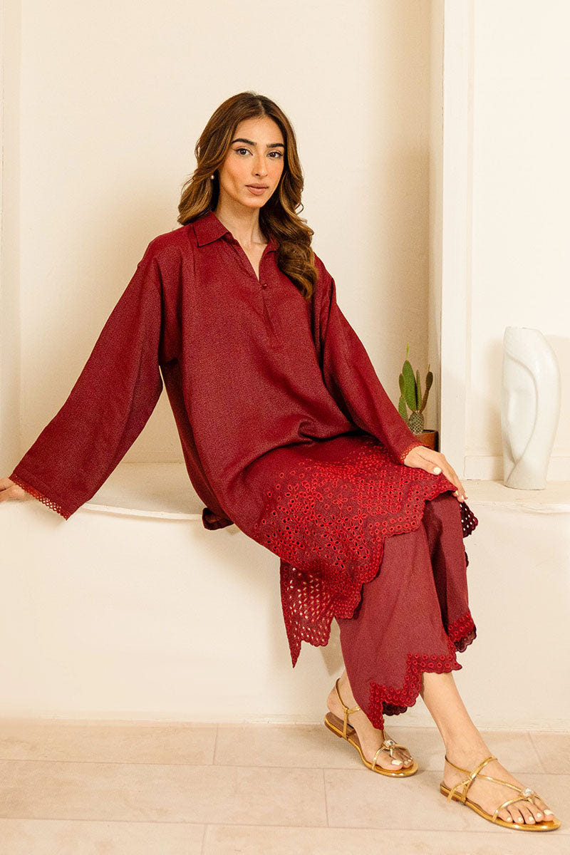 Cross Stitch | Exclusive Pret | Red Rouge-2PC (Shirt & Trouser)